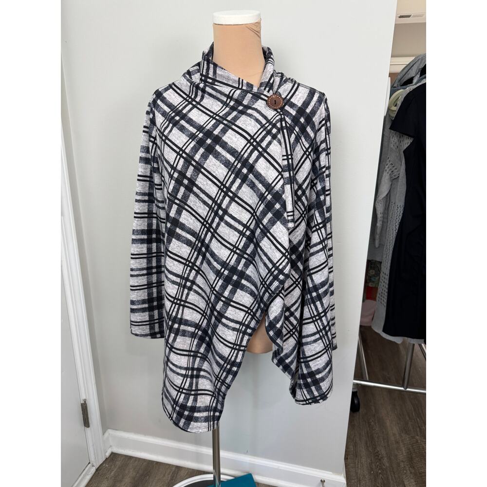 Bobeau Open Front Plaid Cardigan Wrap Sweater Small